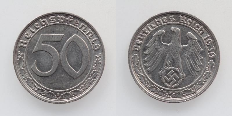 Deutsches Reich 50 Reichspfennig 1939 E R!