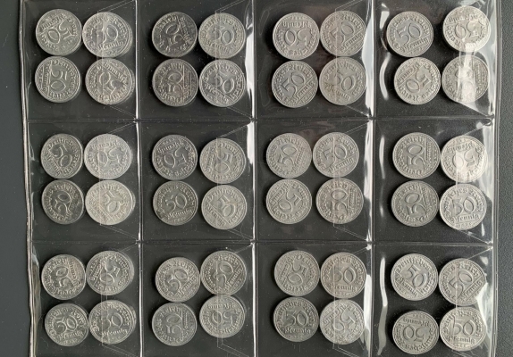 Weimarer Republik 50 Pfennig 1920/1921/1922 D LOT 48 Stück