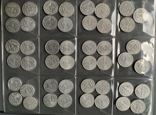 Weimarer Republik 50 Pfennig 1920/1921/1922 D/F/A LOT 46 Stück