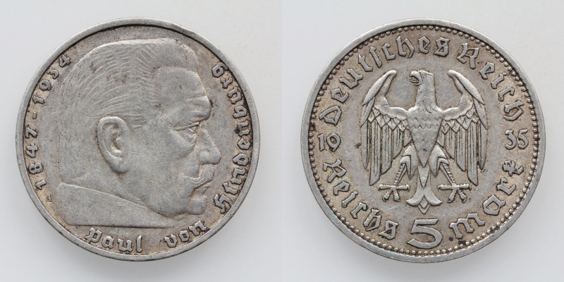 Deutschland 3. Reich 5 Reichsmark 1935 A Hindenburg