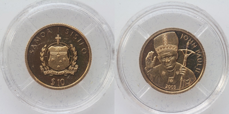 Samoa 10 Dollars 2005 Gold 999 Papst Johannes Paul II.