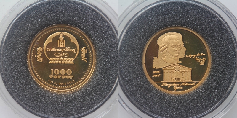 Mongolei 1.000 Togrog 2006 Gold 999 W.A. Mozart