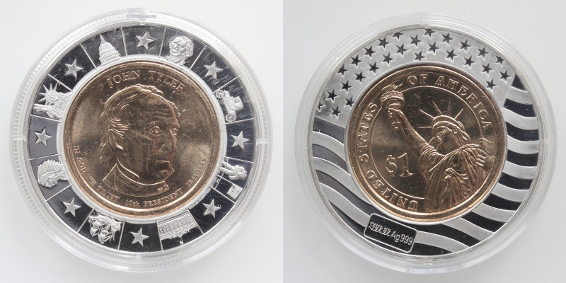 USA 1 Dollar 2009 John Tyler mit Silberring inkl. Zertifikat