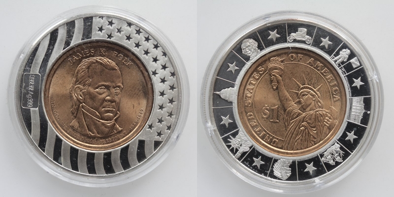 USA 1 Dollar 2009 James Knox Polk mit Silberring inkl. Zertifikat