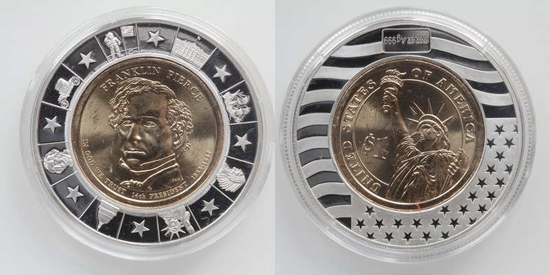 USA 1 Dollar 2010 Franklin Pierce mit Silberring inkl. Zertifikat