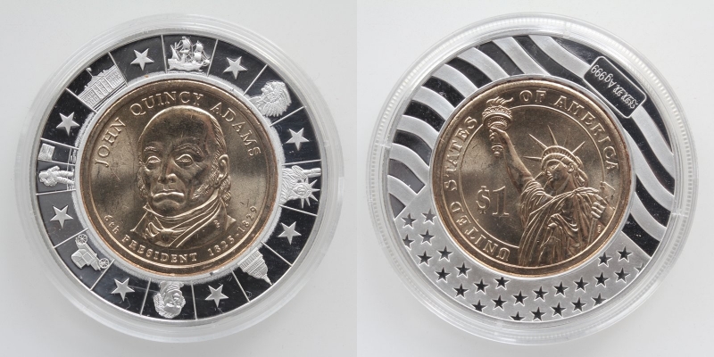 USA 1 Dollar 2008 John Quincy Adams mit Silberring inkl. Zertifikat