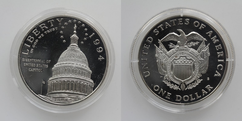 USA 1 Dollar 1994 Das Kapitol Silber 900 inkl. Zertifikat