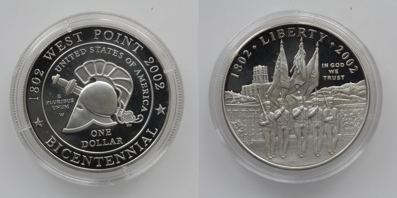 USA 1 Dollar 2002 West Point Silber 900 inkl. Zertifikat