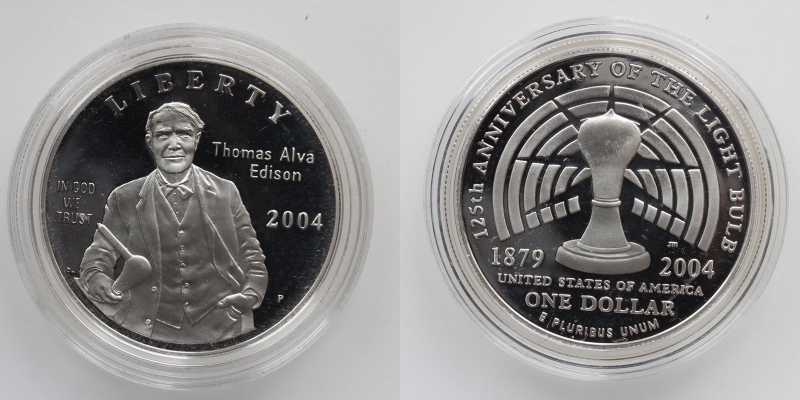 USA 1 Dollar 2004 Thomas Alva Edison Silber 900 inkl. Zertifikat