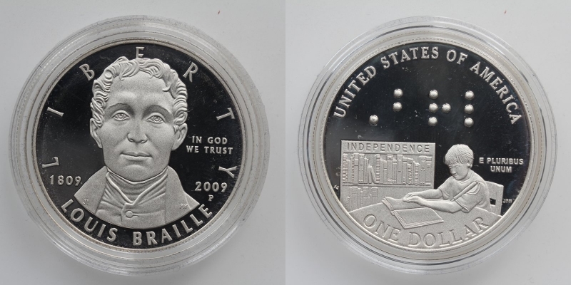 USA 1 Dollar 2009 Louis Braille Silber 900 inkl. Zertifikat