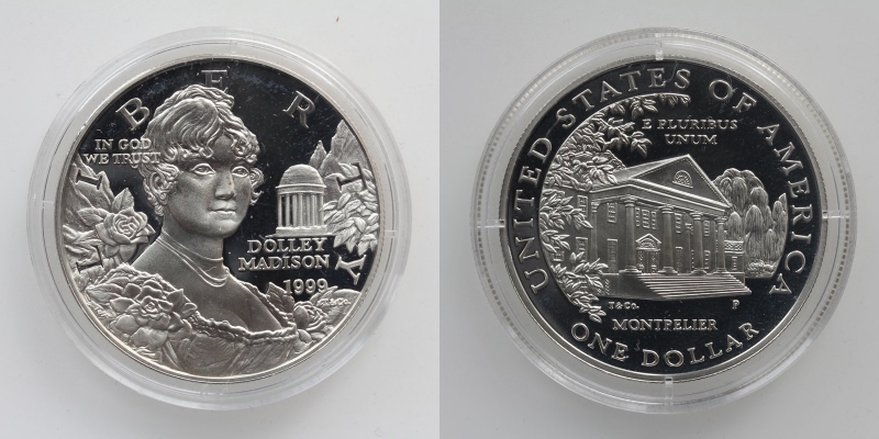 USA 1 Dollar 1999 Dolley Madison Silber 900