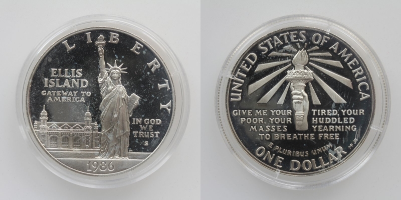 USA 1 Dollar 1986 Ellis Island Silber 900