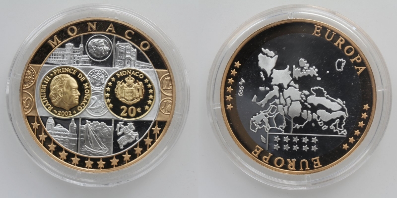 Monaco Silbermedaille 2002 vergoldet Europa
