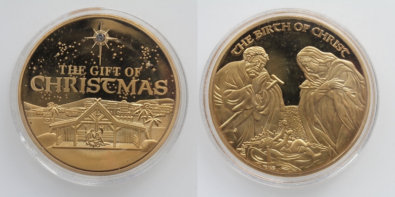 Medaille Kupfer vergoldet 2012 Weihnachten mit Swarovski Element
