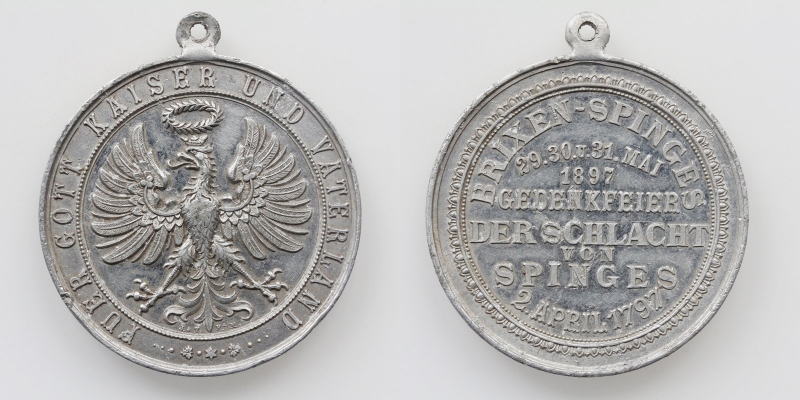 Tirol Alu-Medaille 1897 Spinges a.d. Schlacht bei Brixen