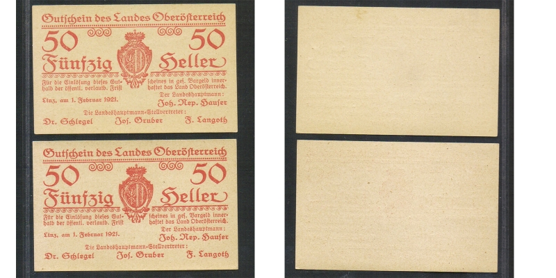 OÖ Notgeld Land Öberösterreich 50 Heller 1921