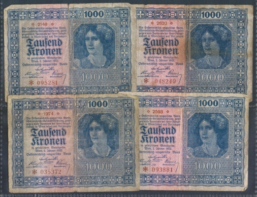 Österreich-Ungarn 1000 Kronen 1922 4 Stück