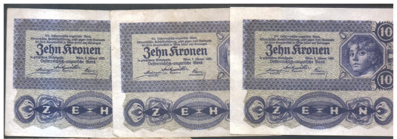 Österreich-Ungarn 10 Kronen 1922 3 Stück