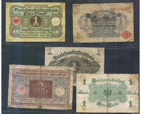Deutsches Reich Kassenschein 1 Mark ver. Jahre 5 Stück
