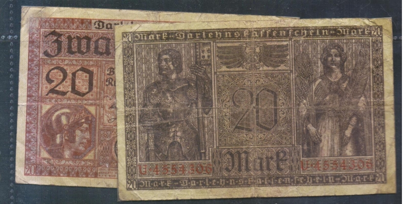 Deutsches Reich Kassenschein 20 Mark 1918 2 Stück