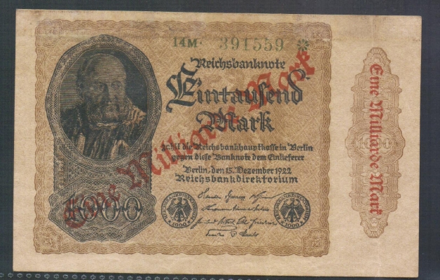 Deutsches Reich 1000 Mark/1 Milliarde Mark 1922