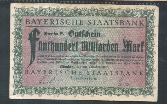 Bayerische Staatsbank 500 Milliarden Mark 1923
