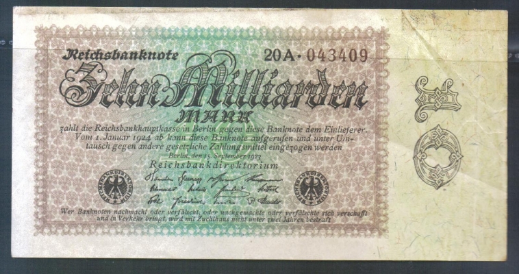 Weimarer Republik 10 Milliarden Mark 1923