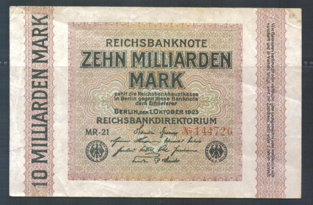 Weimarer Republik 10 Milliarden Mark 1923
