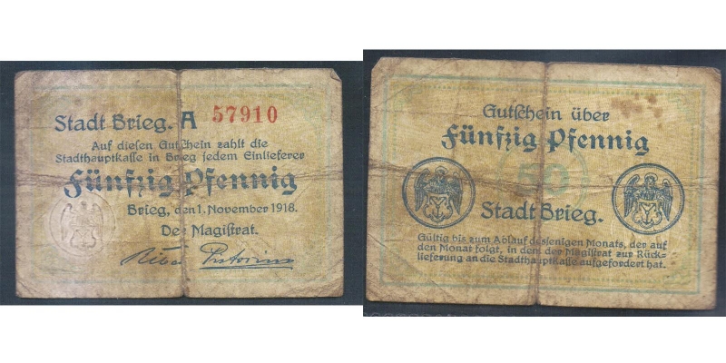 Schlesien Brieg 50 Pfennig 1920