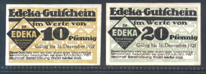 Gutschein EDEKA 10 und 20 Pfennig 1920