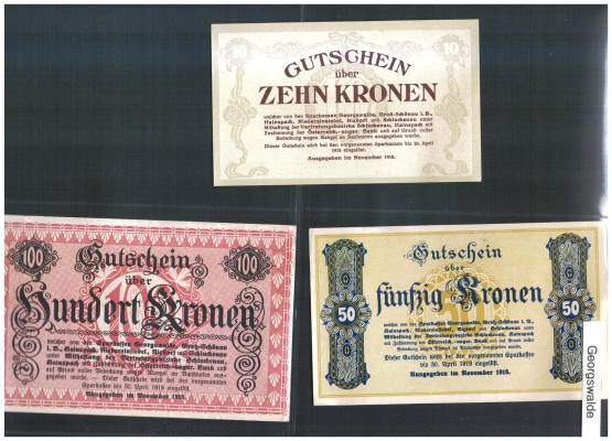 Gutschein Georgswalde 10, 50 und 100 Kronen 1918