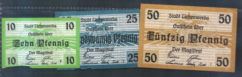 Brandenburg Stadt Liebenwerda 10, 25 und 50 Pfennig o.D. (1918)