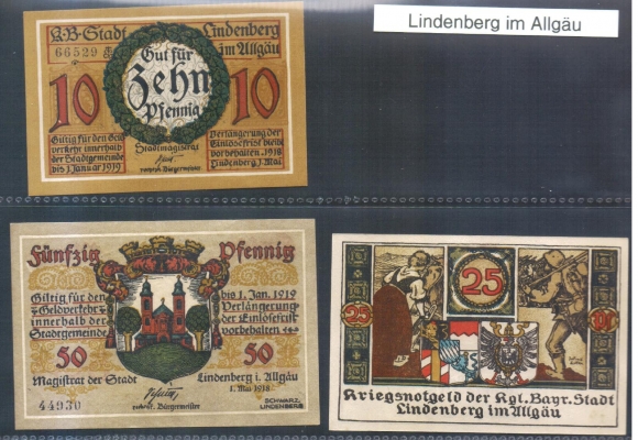 Bayern Lindenberg 10, 25 und 50 Pfennig 1919