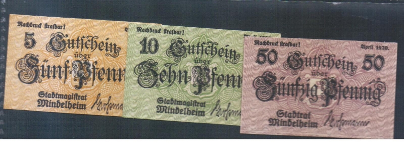 Bayern Mindelheim 5, 10 und 50 Pfennig 1920