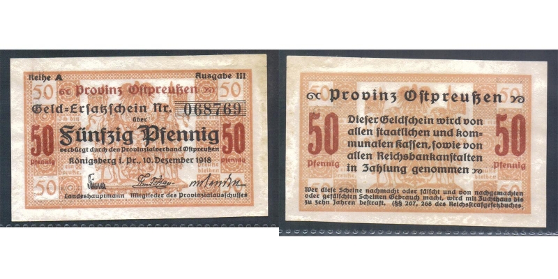 Ostpreußen Königsberg Kaliningrad 50 Pfennig 1918 Reihe A Ausgabe III