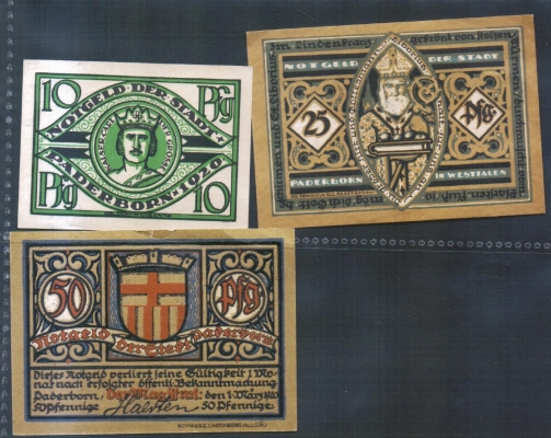 Nordrhein-Westfalen Notgeld Paderborn 10, 25 und 50 Pfennig 1921