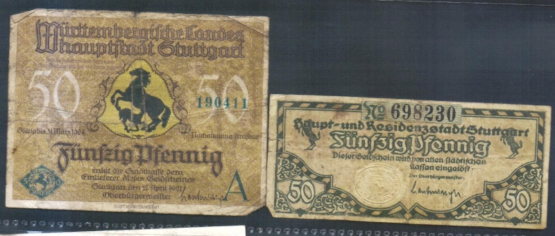 Württemberg Stuttgart 50 Pfennig 1921 und 1919