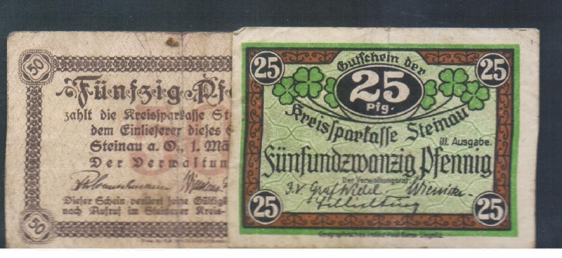 Schlesien Steinau 25 und 50 Pfennig 1920