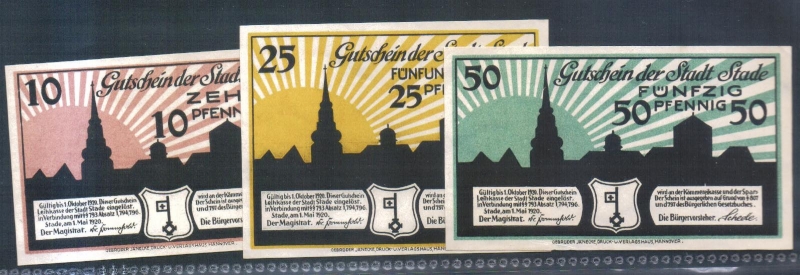 Niedersachsen Notgeld Stade 10, 25 und 50 Pfennig 1920