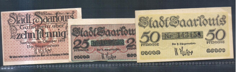 Rheinland Stadt Saarlouis 10, 25 und 50 Pfennig 1920