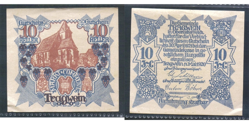 Oberösterreich Tragwein 10 Heller 1920