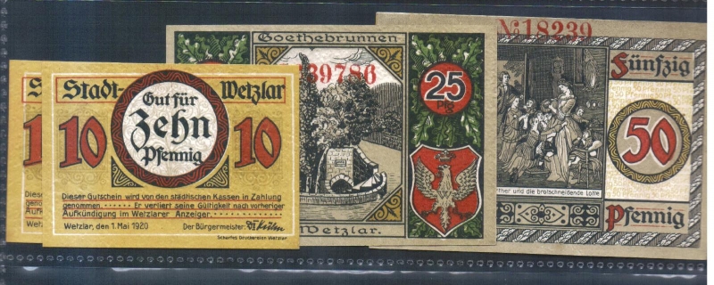Rheinland Wetzlar 10, 25 und 50 Pfennig 1920