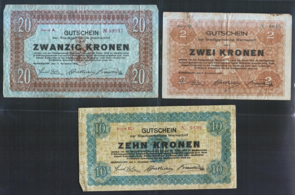 Warnsdorf (Varnsdorf) 2, 10 und 20 Kronen 1918