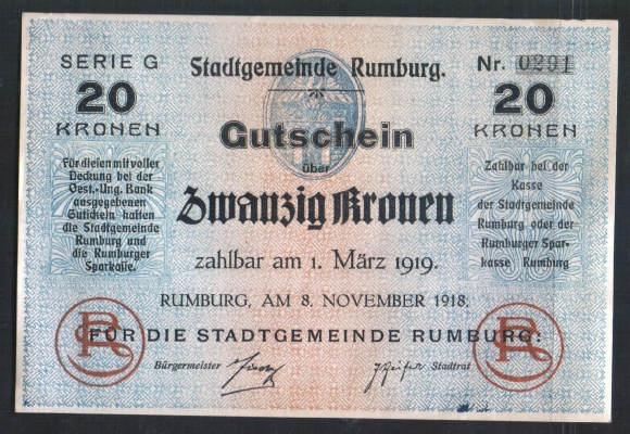 Tschechien Rumburg 20 Kronen 1918