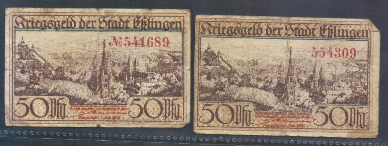 Württemberg Eslingen 2 x 50 Pfennig 1921