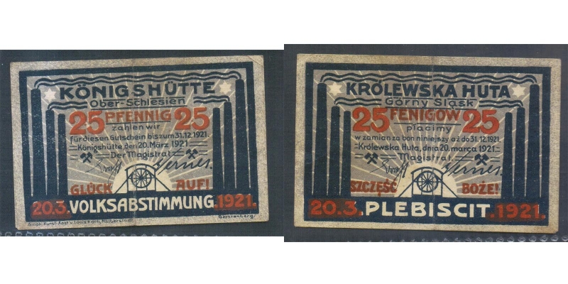 Oberschlesien Königshütte 25 Pfennig 1921 Volksabstimmung
