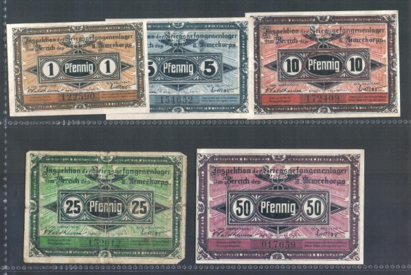 Brandenburg Crossen Oder Gefangenen-Lager 1,5,10,25,50 Pfennig 1917
