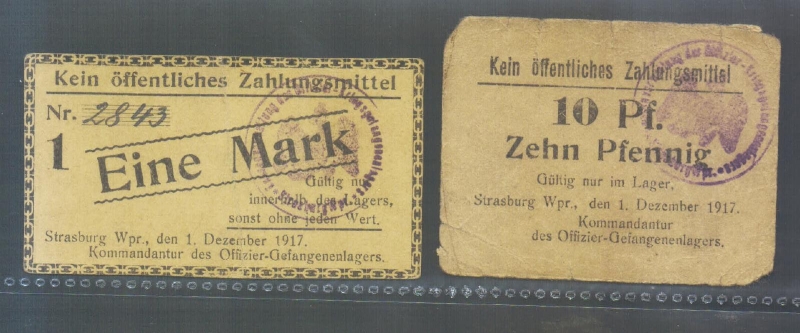 Westpreussen Strasburg Offizier-Gefangenenlager 10 Pfennig 1 Mark 1917