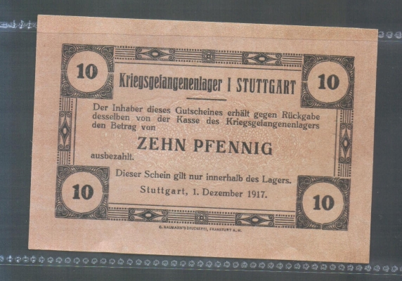 Baden-Württemberg Stuttgart Gefangenen-Lager 10 Pfennig 1917