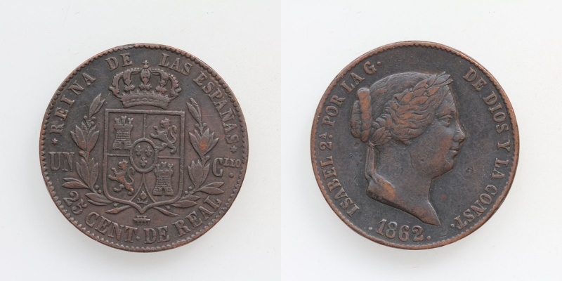 Spanien Isabel II. 25 Centimos 1862 Segovia